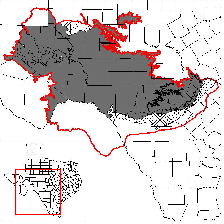 This map shows the extent and location of the northern portion of the Edwards and Trinity Regional GAM.
